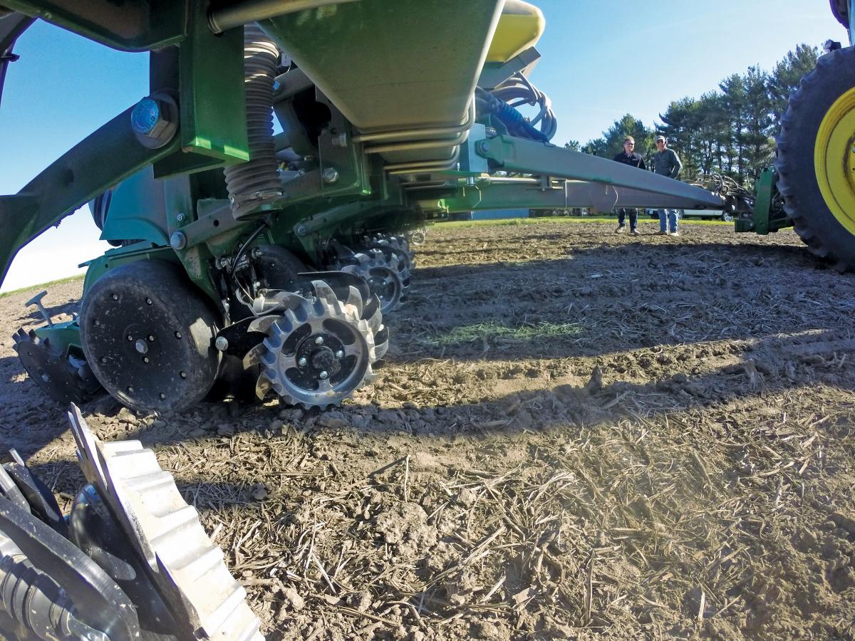 Go pro view of the 2967-029 Short Floating Row Cleaner in the field