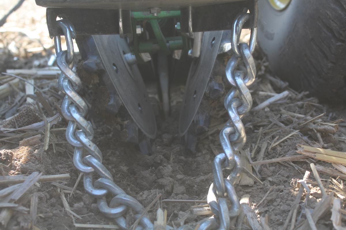 Twister closing wheels showing the seed trench being zipped together