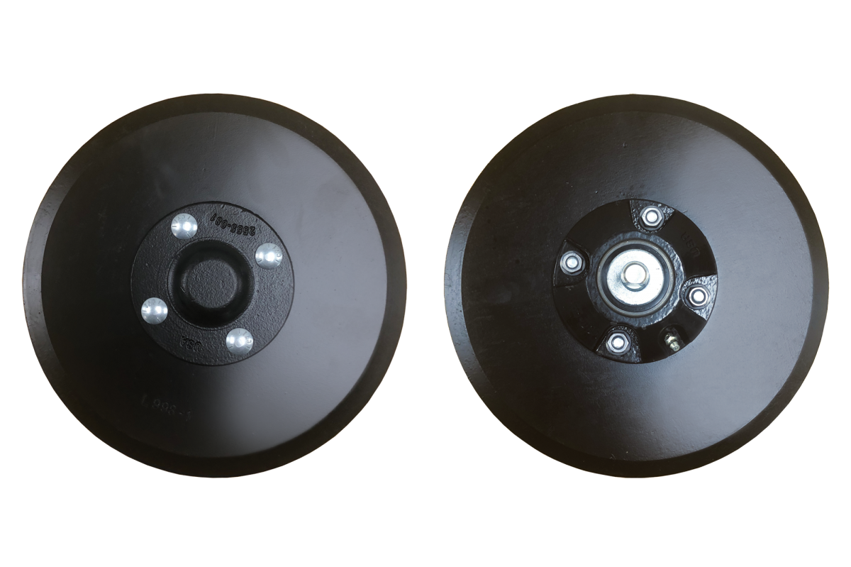 Side by side front and back of discs for IntelliInject Fertilizer Opener