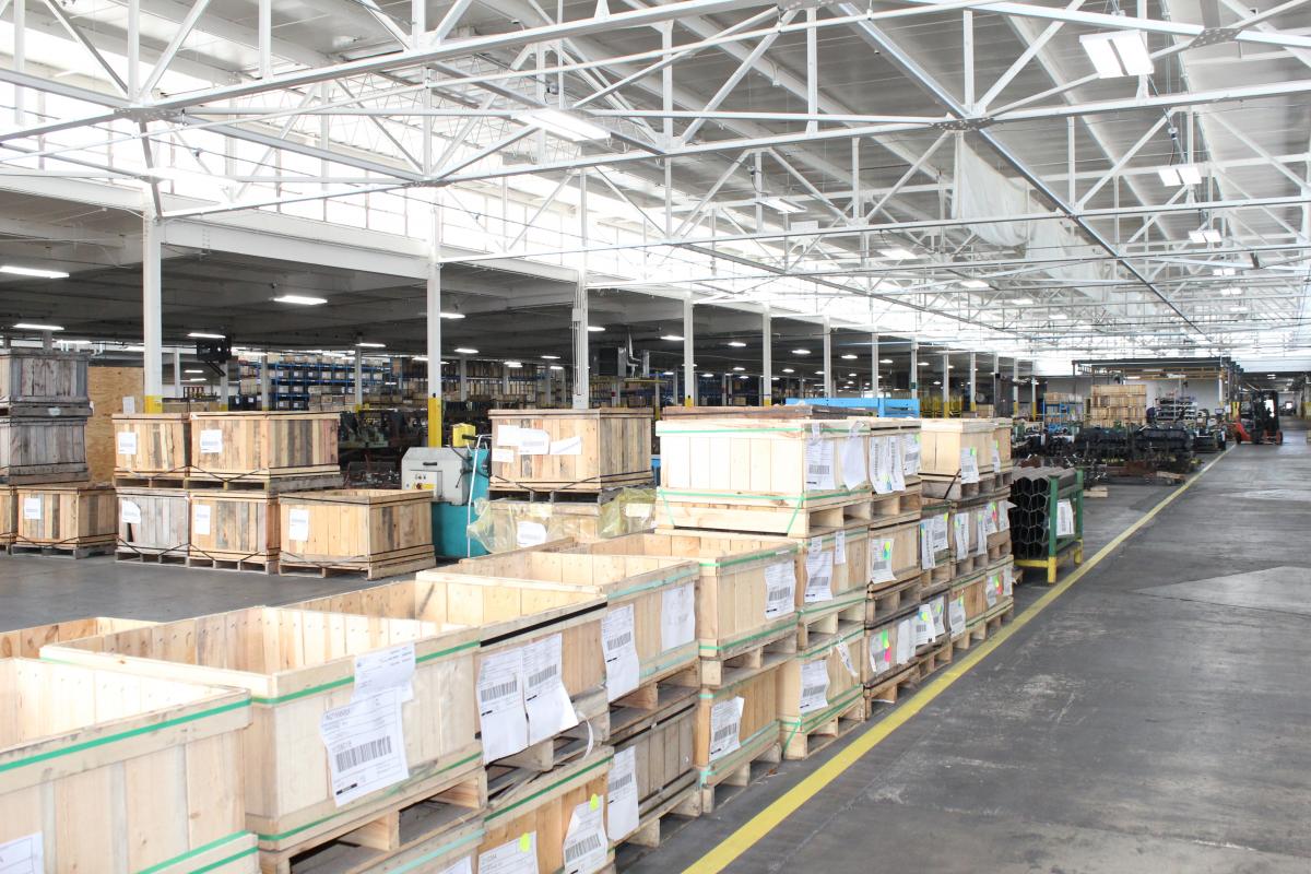 Crates of parts at Yetter Manufacturing